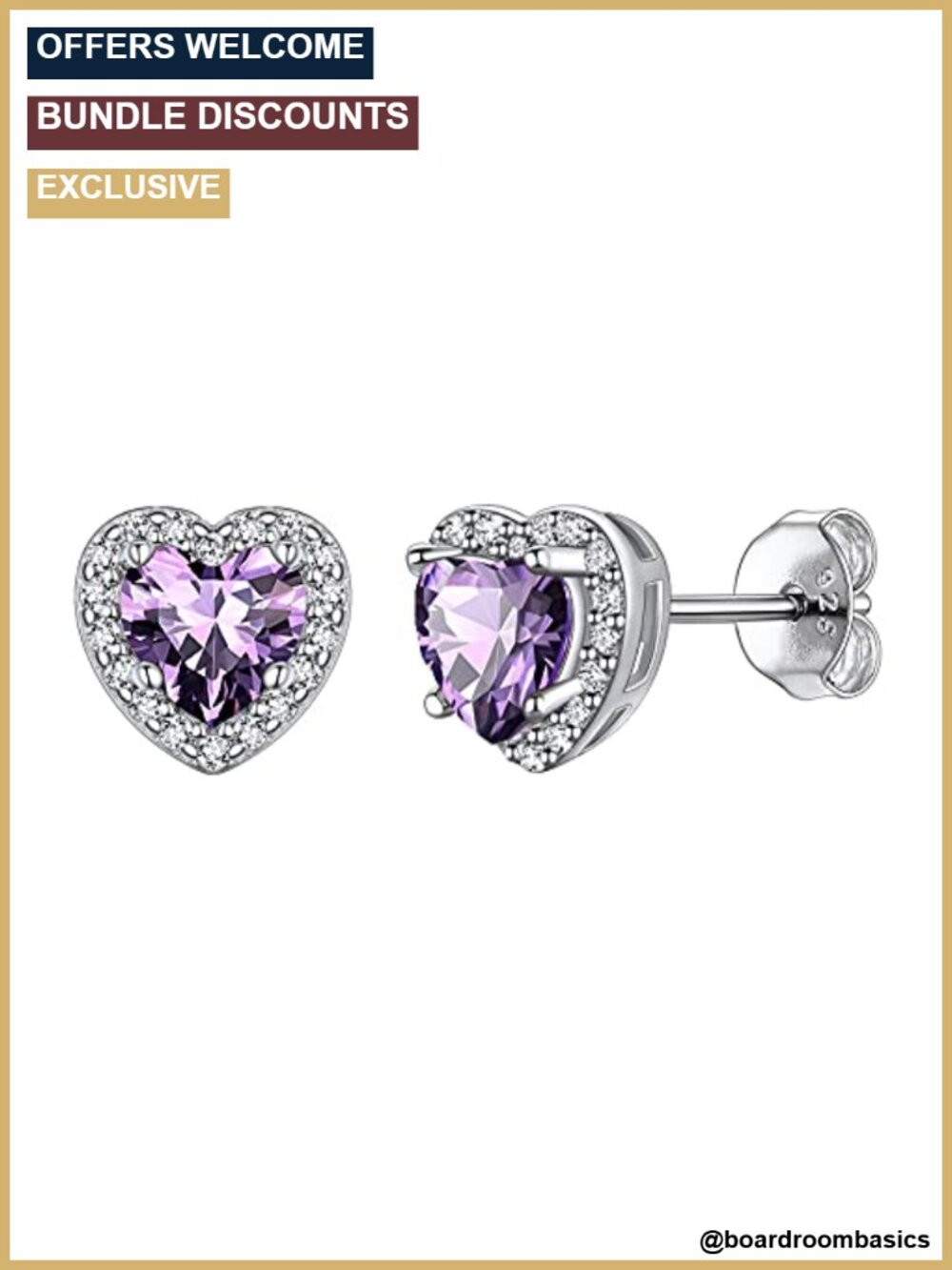 925 Sterling Silver Birthstone Stud Earrings Heart CZ Hypoallergenic